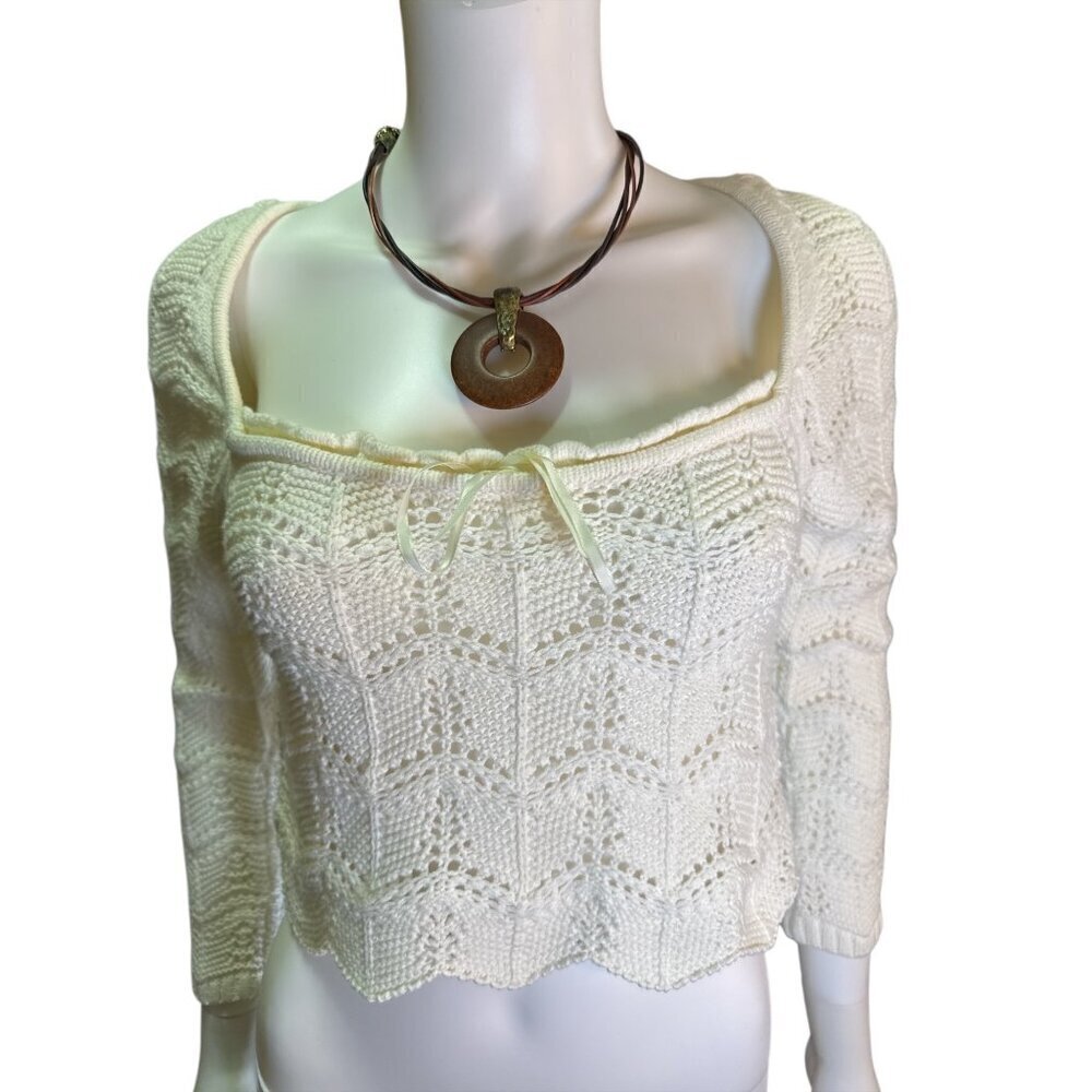 Urban Outfitters Ivory Knit Cropped Sweater Top  Med NWT Lace Knit Fall Winter
